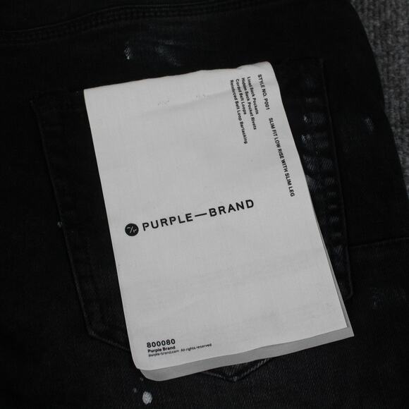 Purple Brand Jeans Mens 33 P001 Low Rise Slim Black Paint Splatter Streetwear - Picture 5 of 16